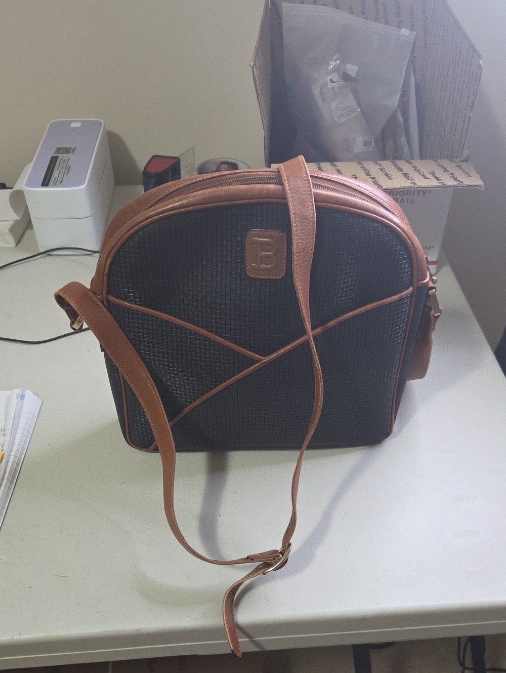 Bally Vintage Black and Brown Textured Crossbody Bag